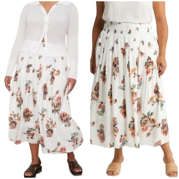 Vince NWT Vince Ikat Floral Smocked Tiered Midi Maxi Skirt Pockets Size 3X - Picture 2 of 12